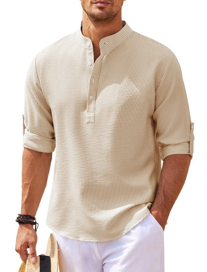 Chemise homme coupe décontractée col montant aspect côtelé