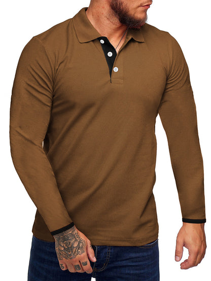 Polo homme manches longues, moderne, boutons contrastés