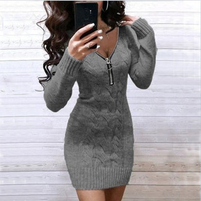 Robe pull pour femme avec détail zippé et motif texturé