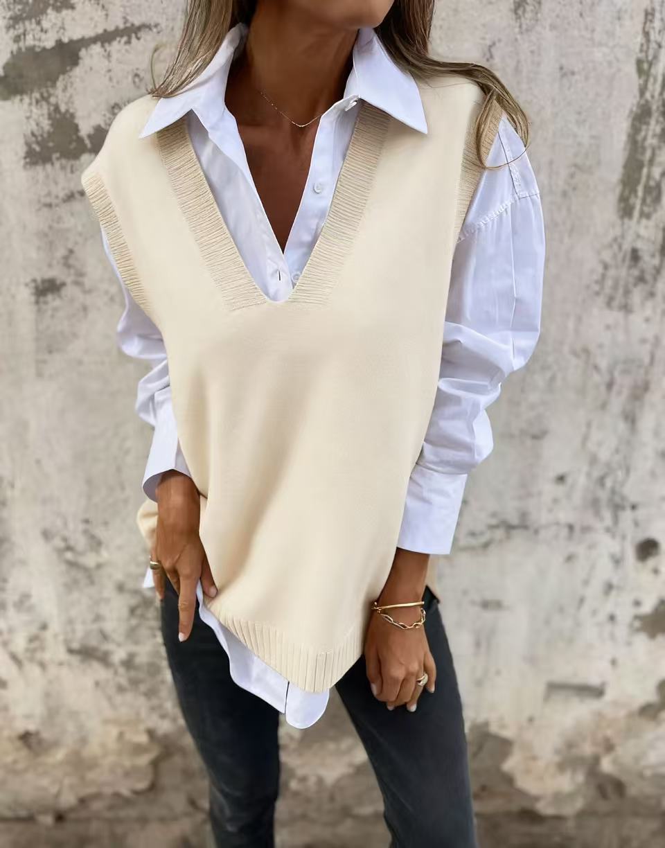 Pull pour femme décontracté col V style casual