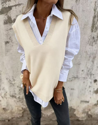 Pull pour femme décontracté col V style casual