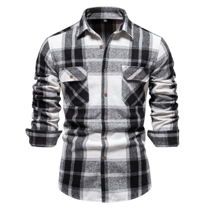 Chemise à carreaux en flanelle pour homme avec deux poches, idéale pour l'hiver