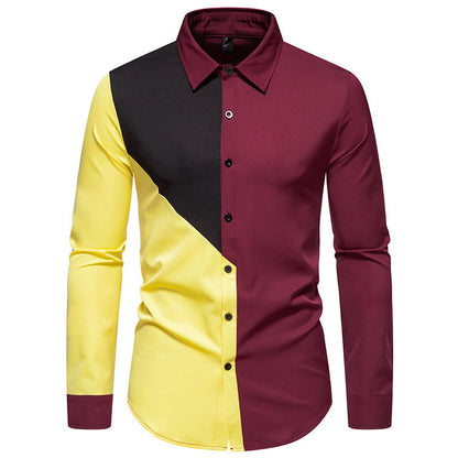 Chemise Homme Manches Longues Motif Géométrique Moderne Blocs de Couleurs