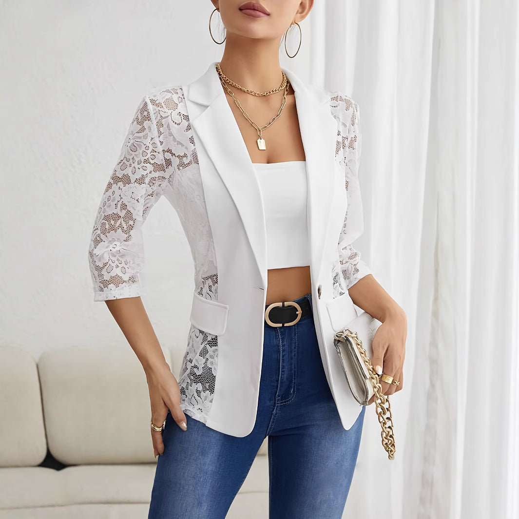 Damen Blazer Elegant Spitze Ärmel Slim Fit - IdealeKleiden