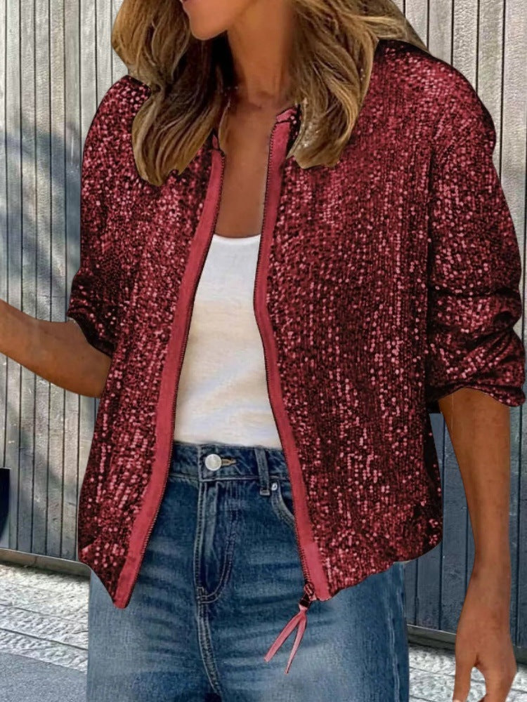 Veste à paillettes pour femme Coupe moderne Vêtements pour femme