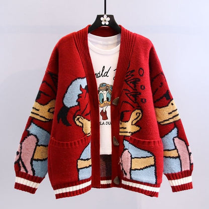 Cardigan femme motif dessin animé manches larges
