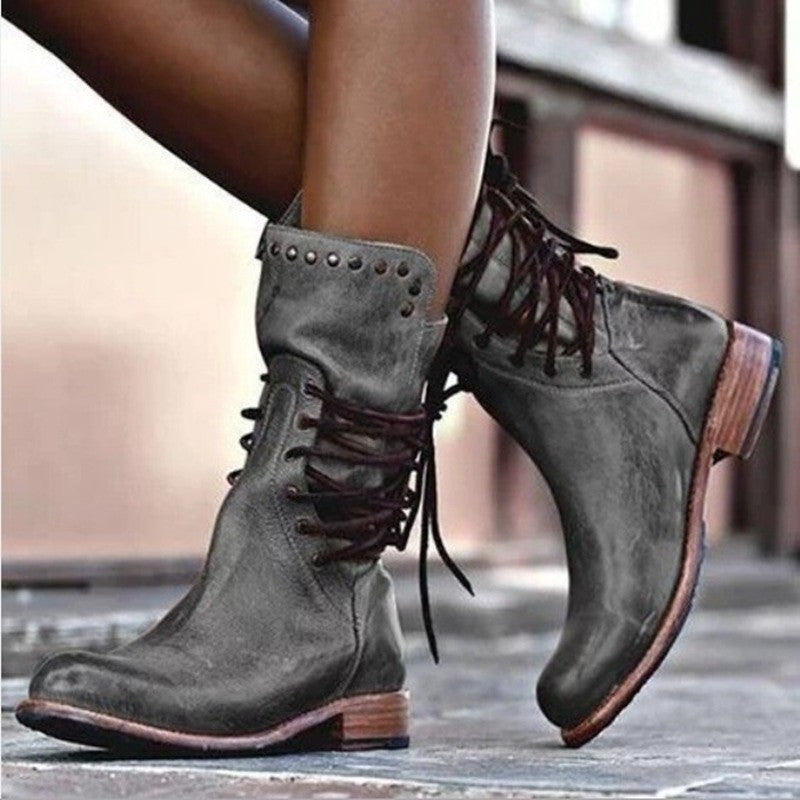 Chelsea Boots femme Chic Laçage Clous Design