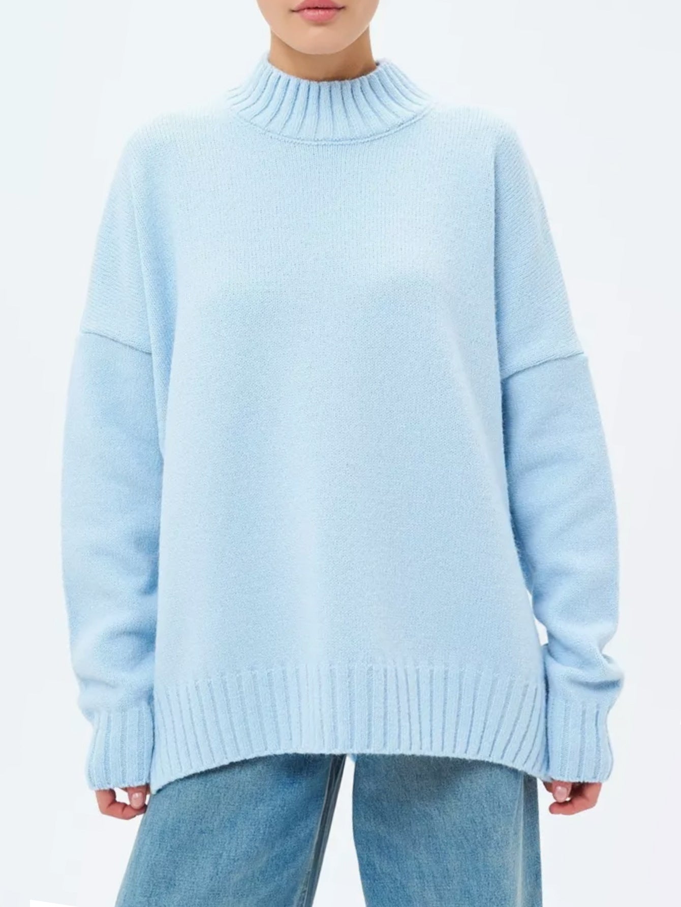 Pull Oversize Col Semi-Montant Côtelé