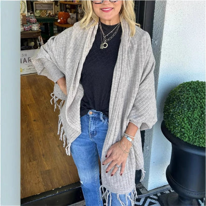 Damen Poncho Mit Fransen Elegant Überwurf - IdealeKleiden