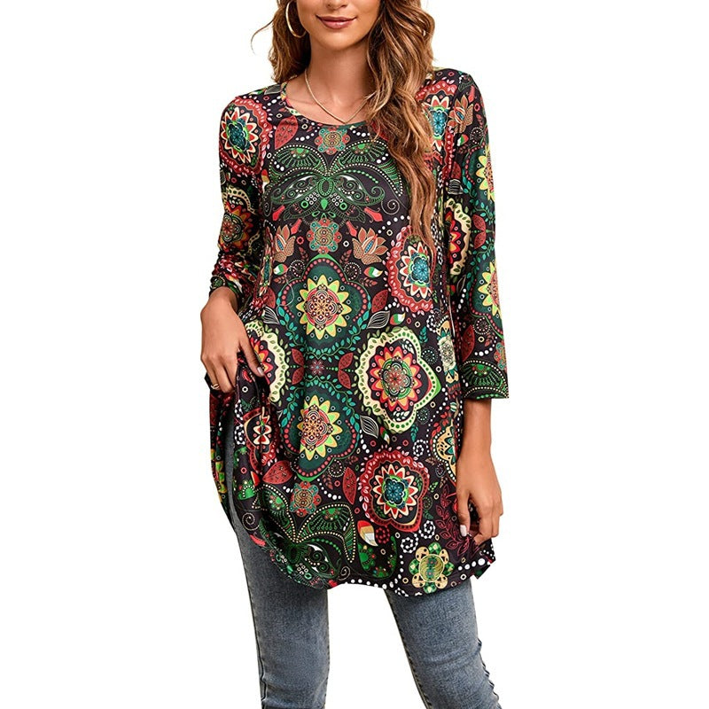 Tunique femme imprimé mandala robe d'été élégante
