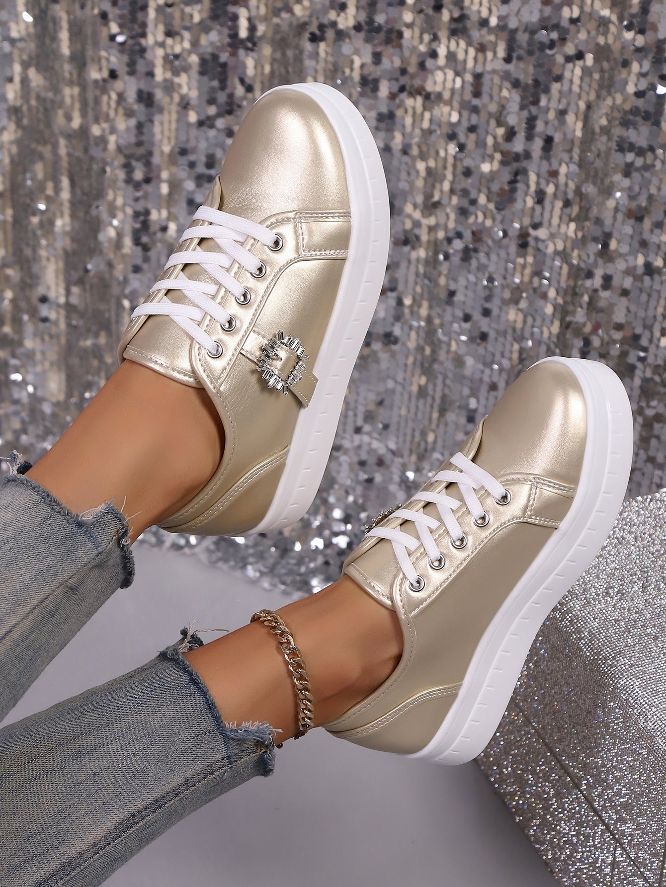 Chaussures compensées à paillettes et cristaux pour femmes