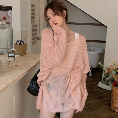 T-shirt oversize décontracté pour femme avec détails déchirés