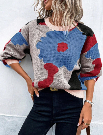 Pull tricoté à motifs Coupe décontractée Col rond