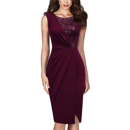 Robe de cocktail élégante pour femme, corsage à paillettes, coupe ajustée