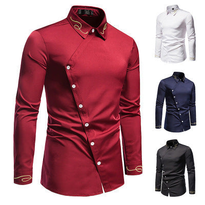 Herren Hemd Elegant Langarm Asymmetrisch Knöpfe - IdealeKleiden