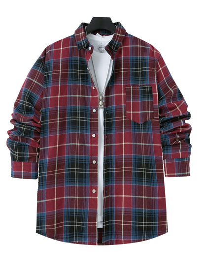 Chemise en flanelle pour homme motif à carreaux moderne poche poitrine