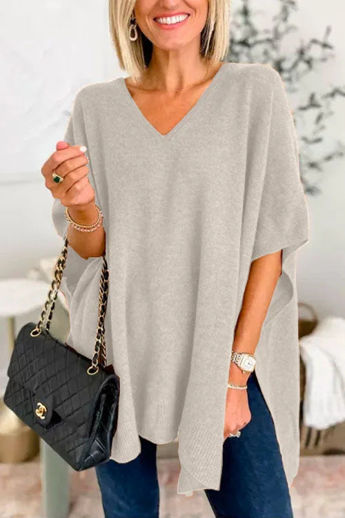 Poncho en maille pour femme Décontracté Col en V Coupe oversize