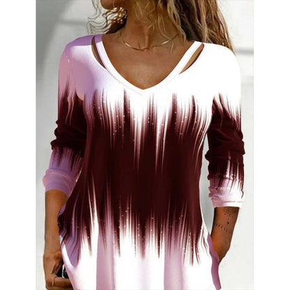 Haut femme manches longues col en V coloré tendance