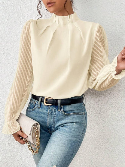 Chemisier élégant pour femme Col plissé Manches transparentes