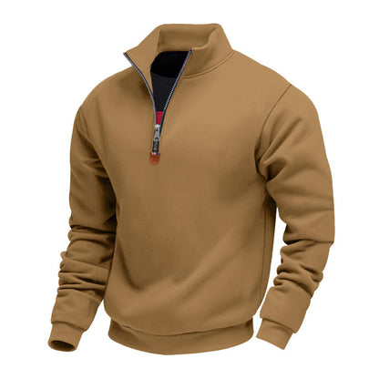 Pull pour homme sportif, demi-zip, col montant