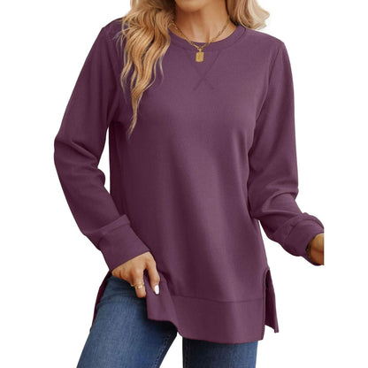 Sweat-shirt à manches longues pour femmes confortable avec fente latérale