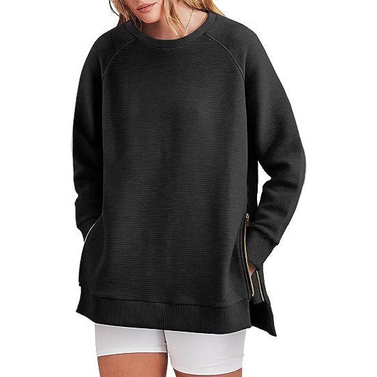 Damen Sweatshirt Bequem Mit Taschen Reißverschluss - IdealeKleiden