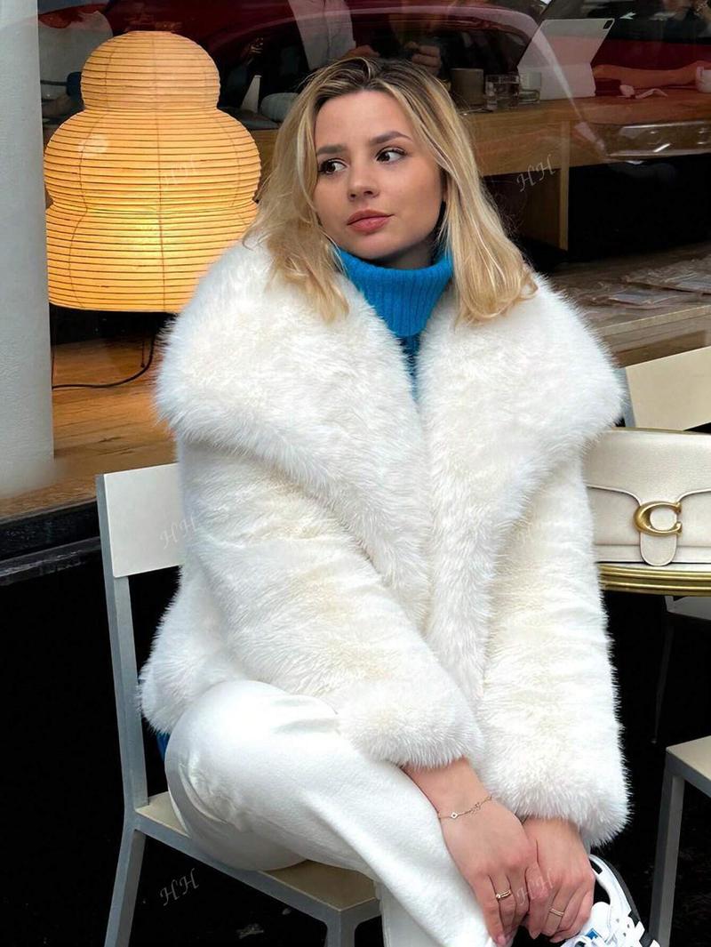 Femmes Veste en fausse fourrure élégante Manches surdimensionnées Tendance