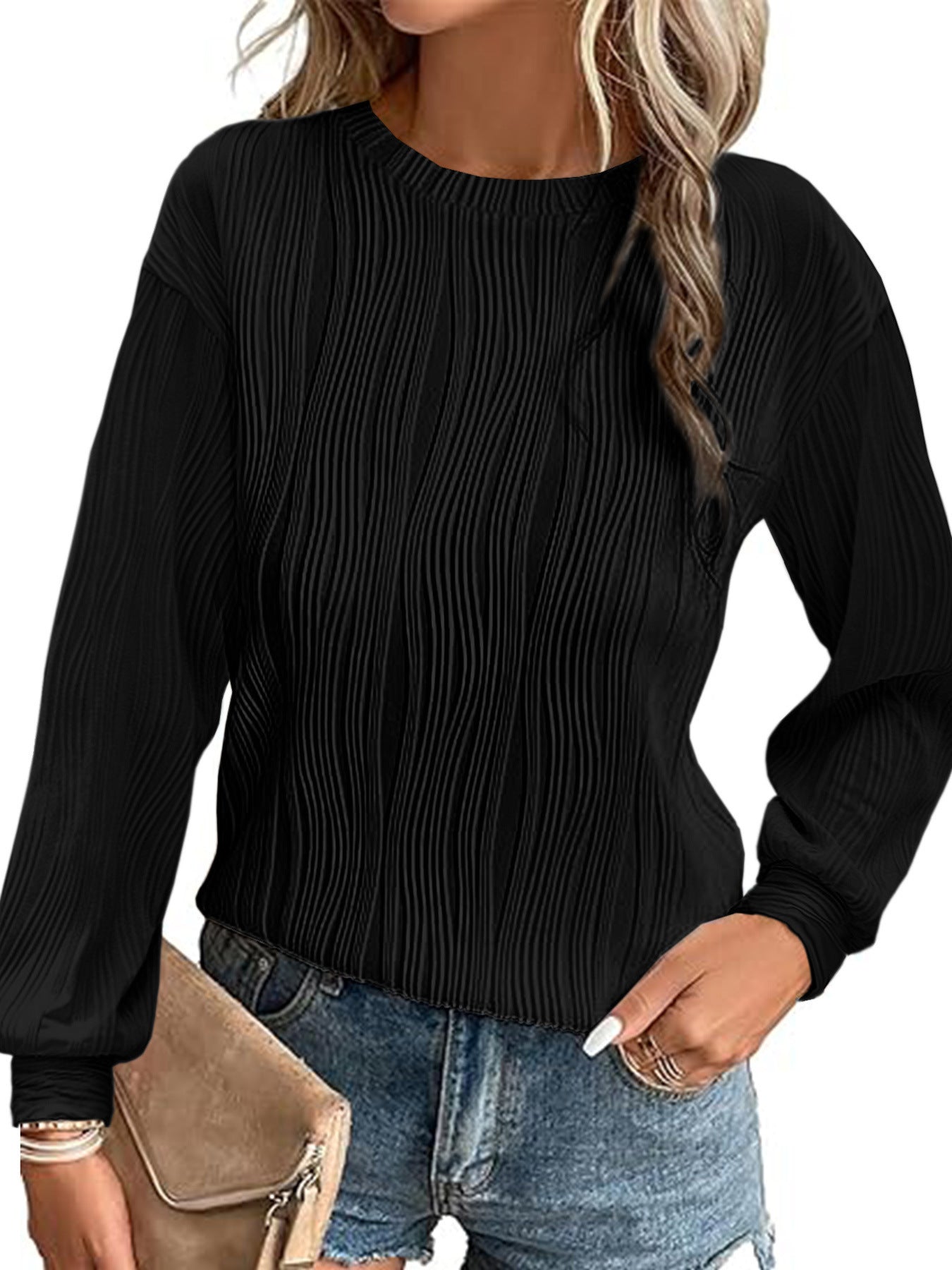 Pull plissé à manches longues élégant pour femme