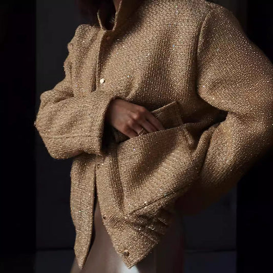 Glamouröse Damenjacke Oversized Glitzer Effekt - IdealeKleiden