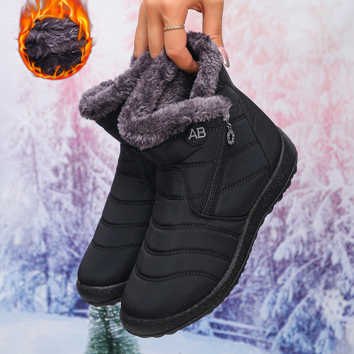 Bottes d'hiver femme Chaud Douillet Fermeture éclair