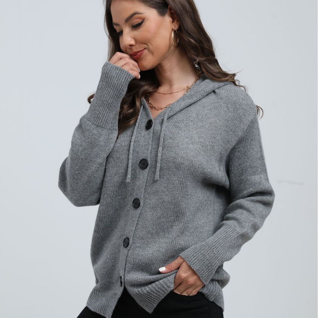 Gilet en maille à capuche Confortable Coupe ample avec boutons