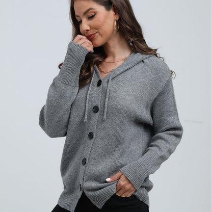 Gilet en maille à capuche Confortable Coupe ample avec boutons