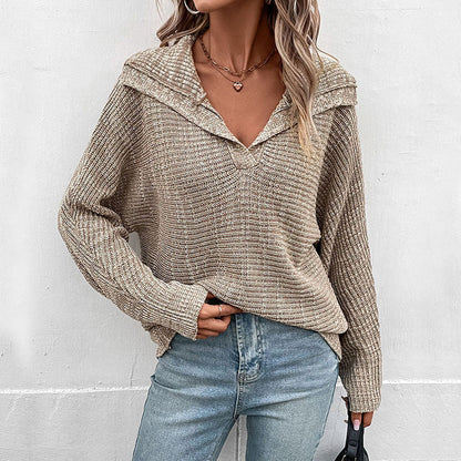Pull tricoté pour femme, col vintage automnal