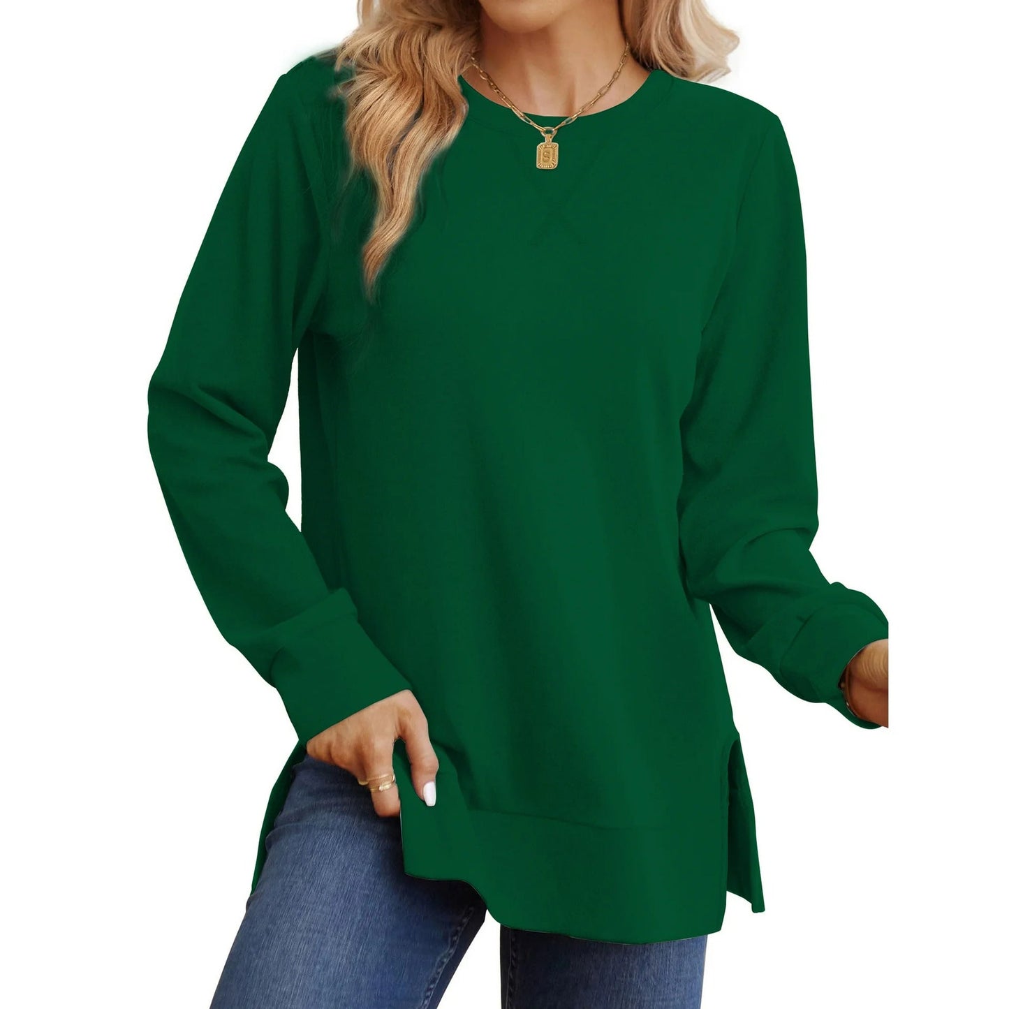 Sweat-shirt à manches longues pour femmes confortable avec fente latérale