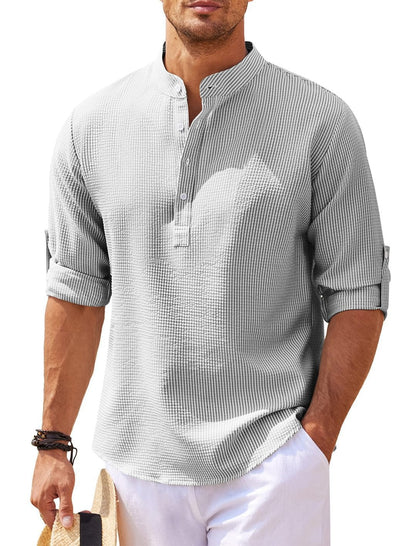 Chemise homme coupe décontractée col montant aspect côtelé