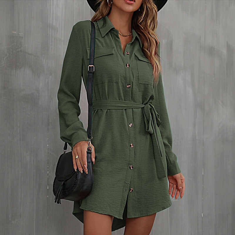 Robe chemisier élégante pour femme avec ceinture et poches