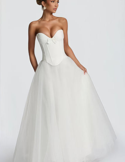 Élégante robe de mariée trapèze bustier jupe en tulle