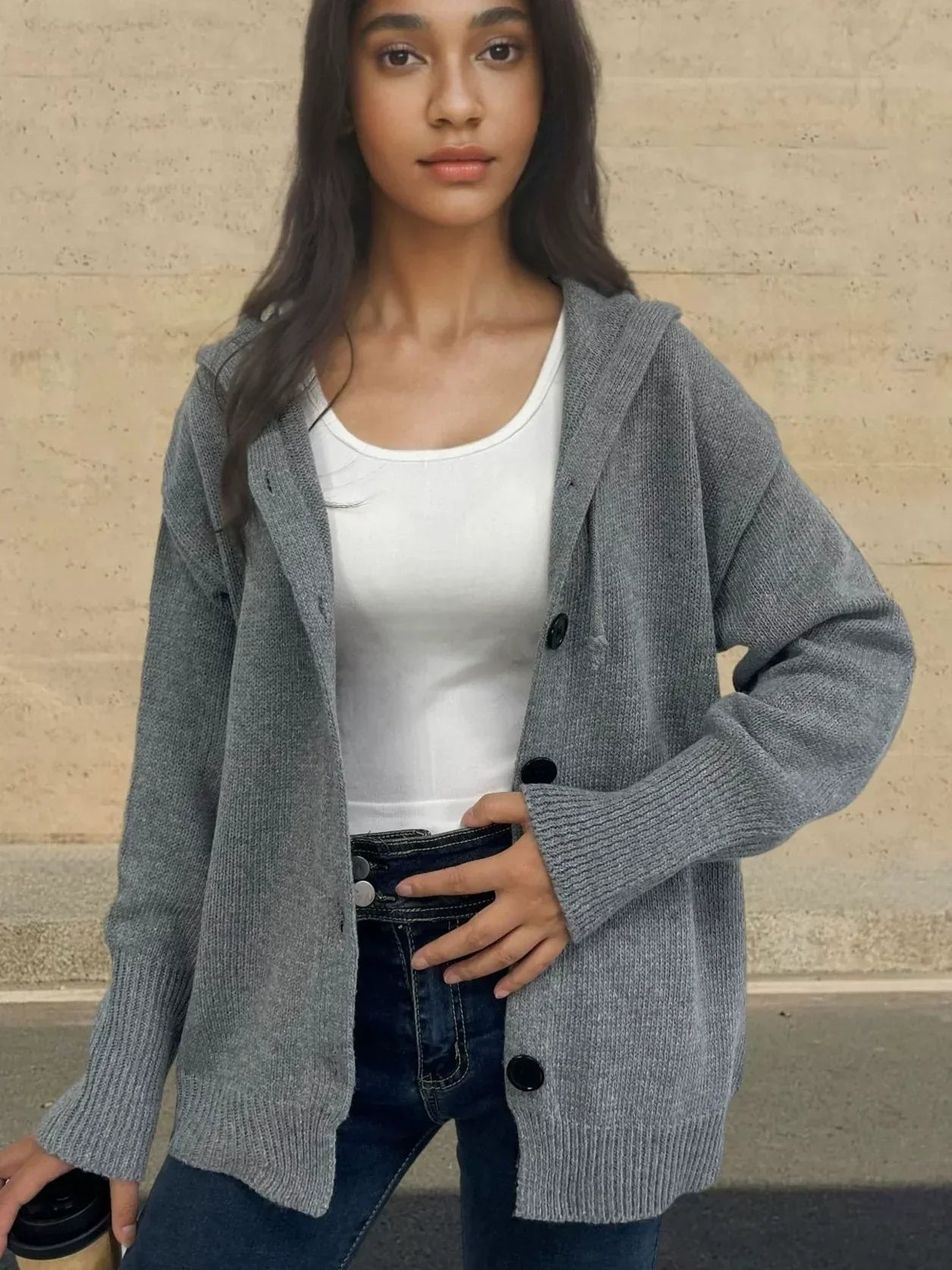 Sweat-shirt à capuche avec poignets côtelés