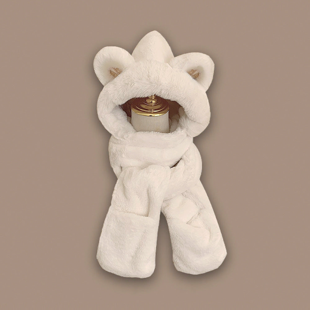 Écharpe en peluche pour femmes, capuche, protège-oreilles, chaude