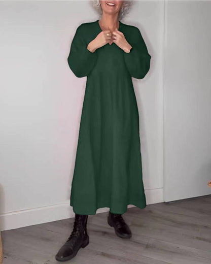Robe longue élégante pour femme col en V manches longues