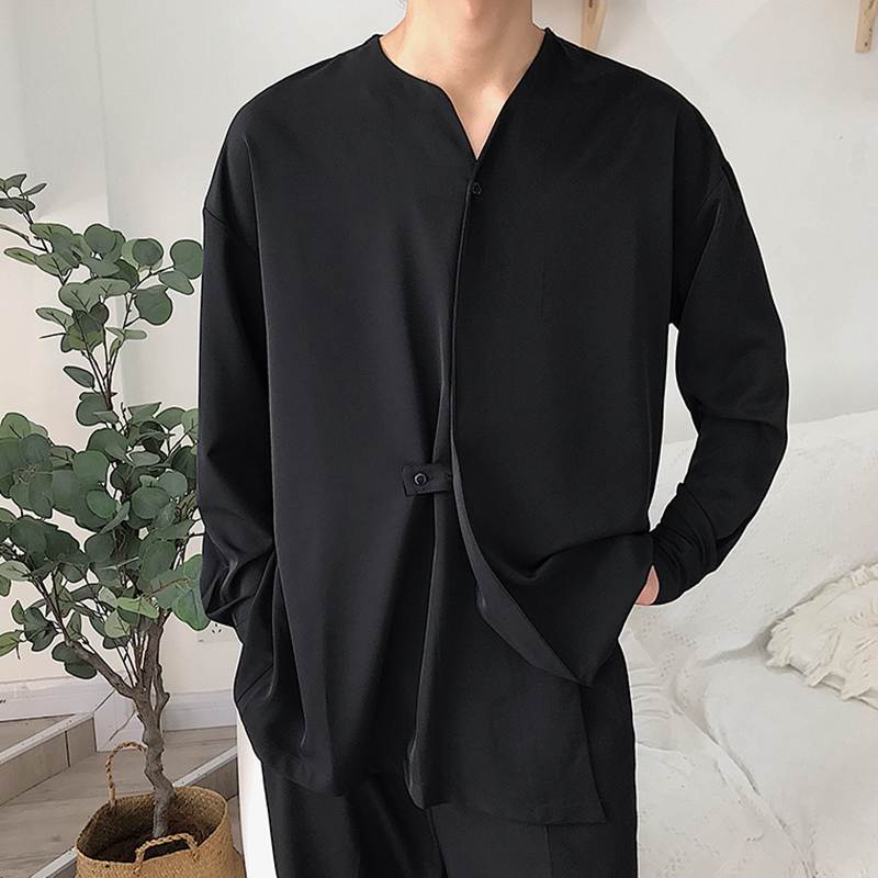 T-shirt à manches longues élégant pour homme avec col montant et poches