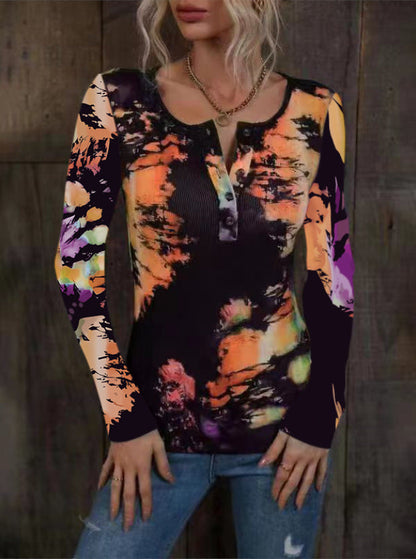 Haut à manches longues pour femme, multicolore, dégradé, tendance