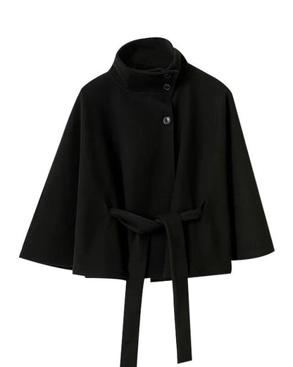 Élégant manteau en laine avec ceinture et col montant