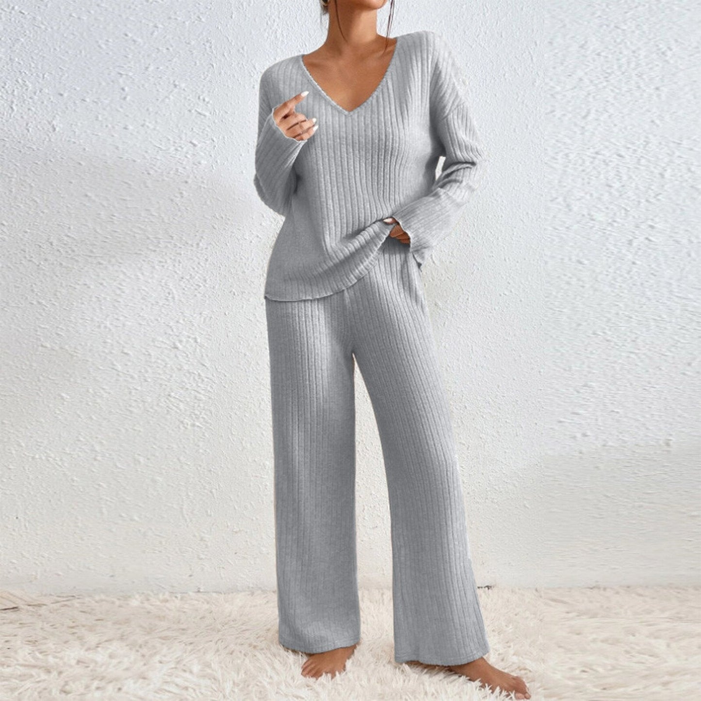 Ensemble de détente tricoté confortable pour femmes, design moderne