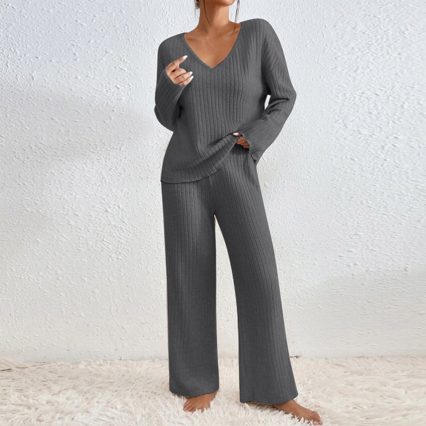 Ensemble de détente tricoté confortable pour femmes, design moderne