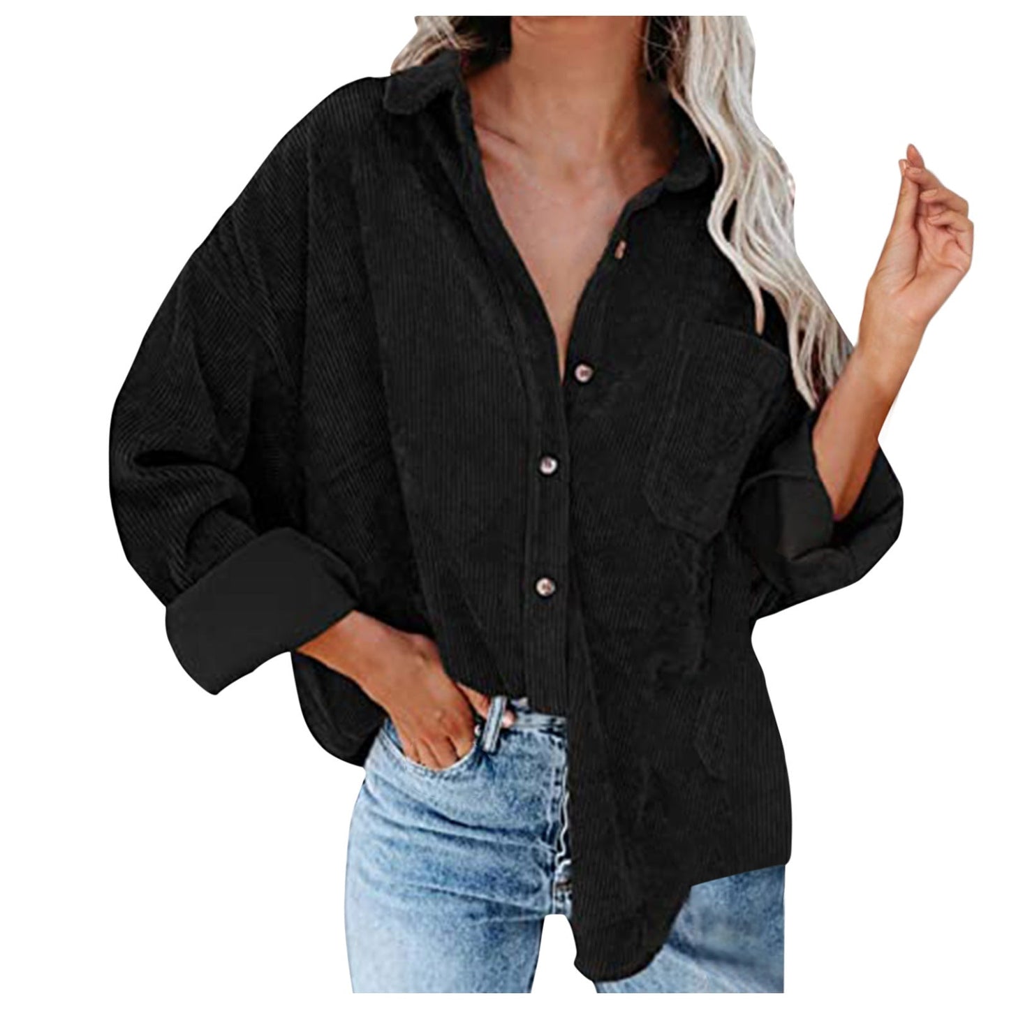 Chemisier oversize en velours côtelé pour femme, confortable et élégant