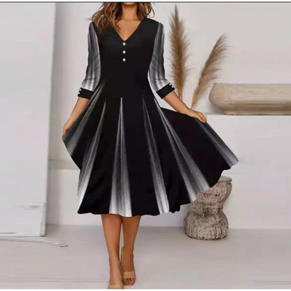 Robe midi pour femme Col en V Motif floral Élégante