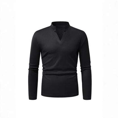 Herren Langarmshirt Modern Stehkragen Strukturiert - IdealeKleiden
