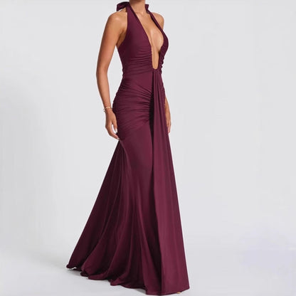 Robe longue élégante pour femme avec col en V