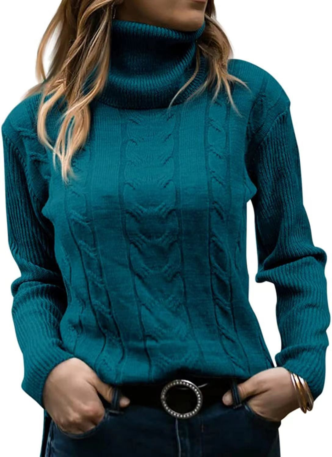 Pull tricoté col montant torsadé élégant pour femme